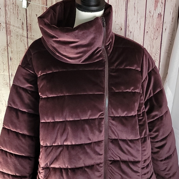 Deep Purple Plum Velvet Quilted Coat 2x - Picture 2 of 9